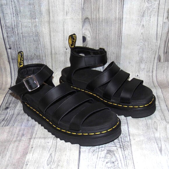 DR. MARTENS Blaire Black Platform Sandals Womens Size 9